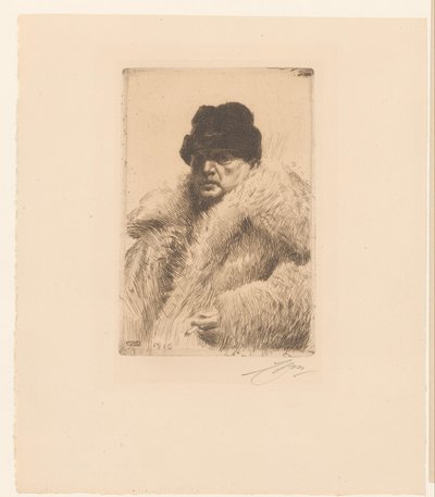 Kürk ve şapkalı otoportre by Anders Leonard Zorn (signed by artist)