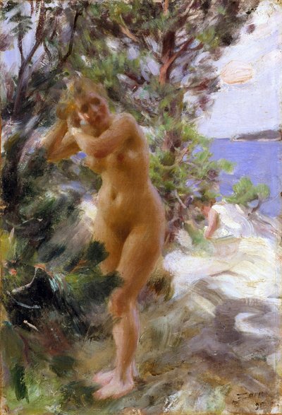 Apres le bain - Banyodan Sonra - Zorn, Anders Leonard (1860-1920) - 1895 - Tuval üzerine yağlı boya - 53,5x36,5 - Nationalmuseum Stockholm by Anders Leonard Zorn