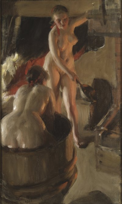 Filles de Dalecarlie prenant un bain - Dalarna
