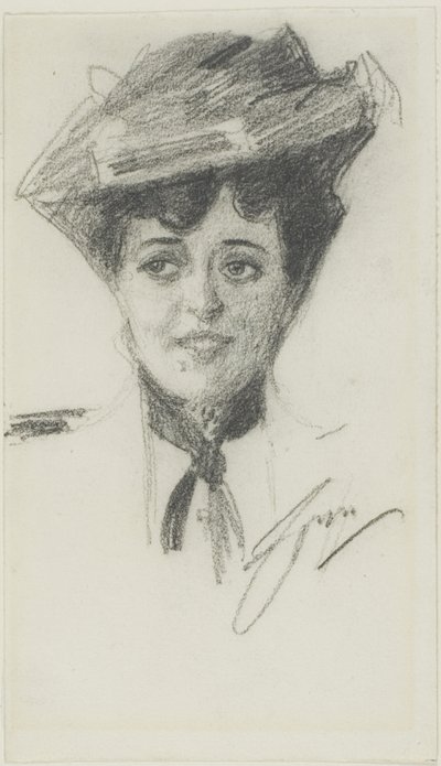 Şapkalı Genç Bir Kadının Başı by Anders Leonard Zorn