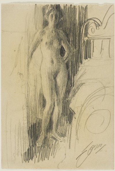 Bir yatağın yanında duran çıplak figür by Anders Leonard Zorn