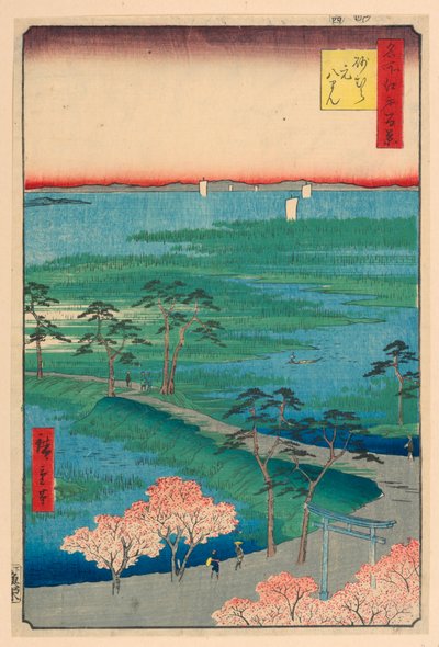 Eski Hachiman Tapınağı, Sonamura (Sonamura Moto-Hachiman) Seriden Yüz Ünlü Edo manzarası by Ando Hiroshige