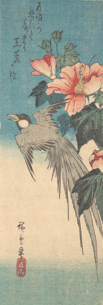 Hibiscus Mutabilis ve Uzun Kuyruklu Kuş, yak. 1842., yaklaşık 1842. by Ando Hiroshige