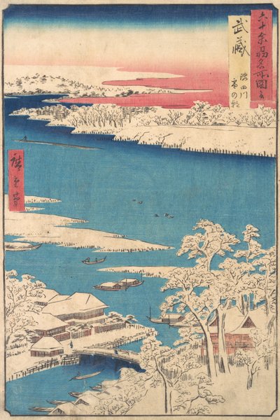 Bir Kar Yağışından Sonra Sabah, Sumida Nehri, Musashi Eyaleti, diziden Görünümler o..., ca. 1853. by Ando Hiroshige