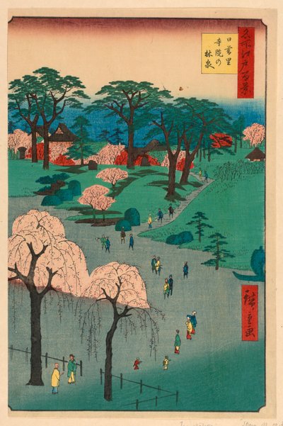 Nippori, Tapınak Bahçeleri (Nippori, jiin no durulama) Seriden Yüz Ünlü Edo manzarası by Ando Hiroshige