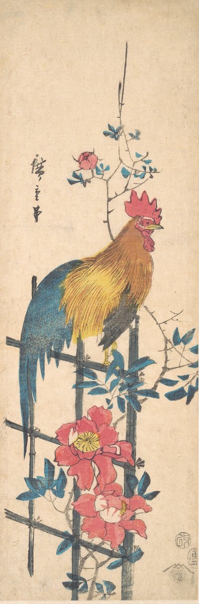 Şakayık ve Horoz, 1854., 1854. by Ando Hiroshige