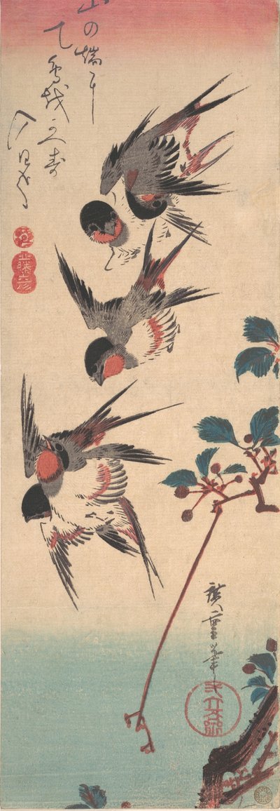 Kırlangıçlar ve Yabani Kiraz, ca. 1834., yaklaşık 1834. by Ando Hiroshige
