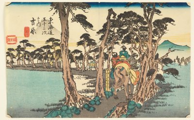 Yoshiwara. Hidari Fuji (Fuji Dağı ile Yoshiwara), Tokaido Gojusan Tsugi-na Uchi'den (Tokaido'daki Elli Üç İstasyon) by Ando Hiroshige