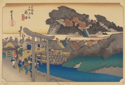 Fujisawa İstasyonu (renkli ahşap blok) by Ando or Utagawa (after) Hiroshige