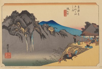 Sakamoshita İstasyonu (renkli ahşap blok) by Ando or Utagawa (after) Hiroshige