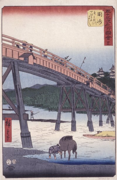 #39 Okasaki - 'Tokaido'dan Manzaralar, Tokyo'dan Kyoto'ya Giden Ulusal Otoyol'dan (renkli tahta baskı) by Ando or Utagawa Hiroshige