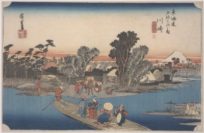 Rokugo Nehri üzerinde bir Feribot by Ando or Utagawa Hiroshige
