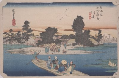 Rokugo Nehri üzerinde bir Feribot by Ando or Utagawa Hiroshige