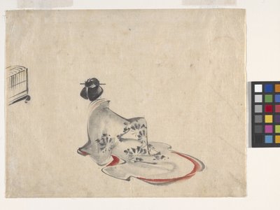 Eğilen Kadın (kağıt üzerine mürekkep ve renkli) by Ando or Utagawa Hiroshige