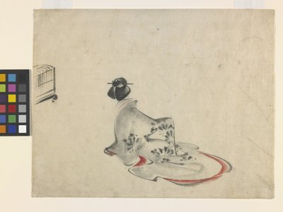 Eğilen Kadın (kağıt üzerine mürekkep ve renkli) by Ando or Utagawa Hiroshige