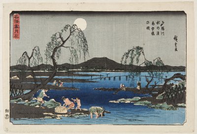 Sonbahar Ayının altında Tama Nehri'nde Tatlı Balık yakalamak (Tamagawa aki no tsuki ayugari no zu) (renkli tahta baskı) by Ando or Utagawa Hiroshige