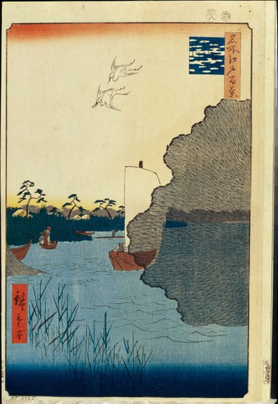 Cent vues celebres d'Edo : Tone Nehri üzerinde Dağınık Çamlar (Edo'nun Yüz Ünlü Manzarası) - Hiroshige, Utagawa (1797-1858) - 1856-1858 - Renkli gravür - Devlet İnziva Yeri, St. Petersburg by Ando or Utagawa Hiroshige