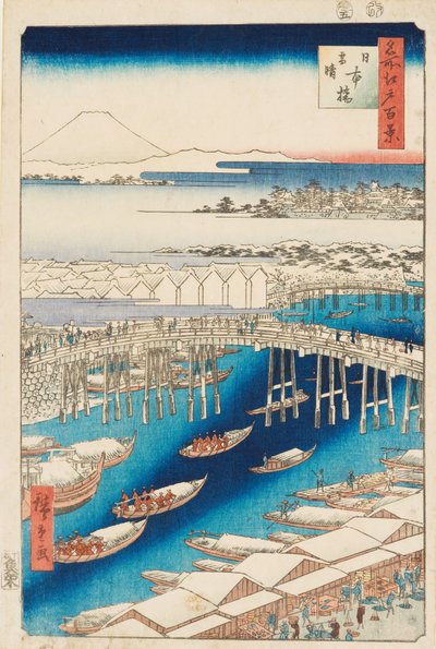 Nihonbashi Köprüsü'nde Kar Sonrası Temizleme by Ando or Utagawa Hiroshige