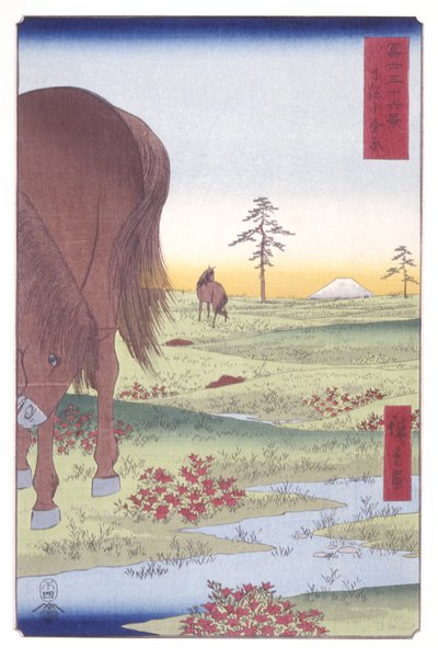 Shimōsa Eyaletindeki Kogane Ovası (Shimōsa Koganegahara) (renkli tahta baskı) by Ando or Utagawa Hiroshige