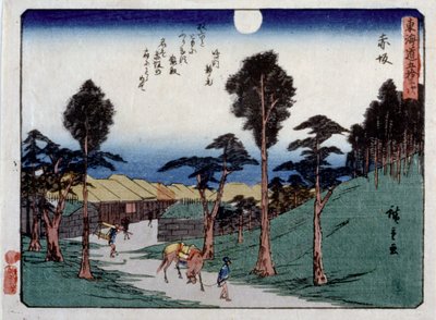 Kyoka Tokaido Serisi, Akasaka (renkli tahta baskı) by Ando or Utagawa Hiroshige