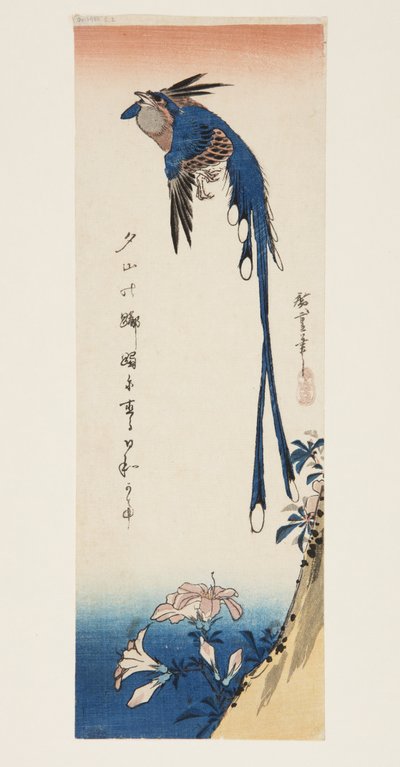 Saksağan ve Açelya (renkli tahta baskı) by Ando or Utagawa Hiroshige