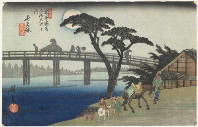 Nagakubo, no.28, from the series Sixty-nine stations of the Kisokaido Highway, 186-38 (colour woodblock print) by Ando or Utagawa Hiroshige