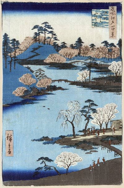 Fukagawa Hachiman Mabedi'ndeki açık bahçe, Edo, Japonya, Ando Hiroshige tarafından gravür by Ando or Utagawa Hiroshige