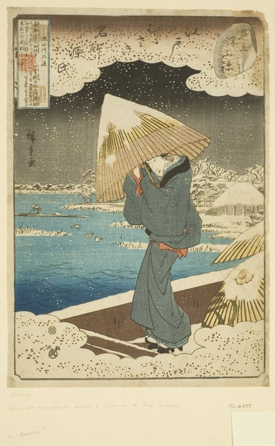 Ukifune Bölüm Parodi: Sumida Nehri üzerinde Feribot (renkli tahta baskı) by Ando or Utagawa Hiroshige