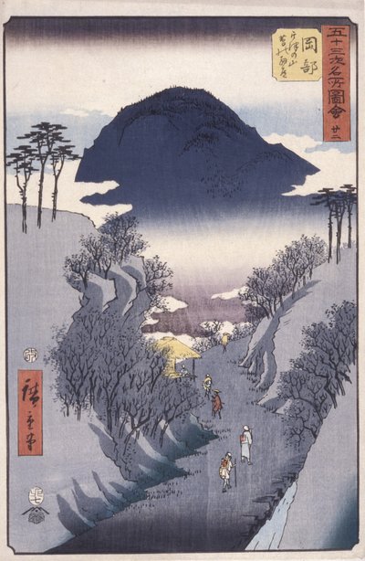 İstasyon 22, Okabe (renkli tahta baskı) by Ando or Utagawa Hiroshige