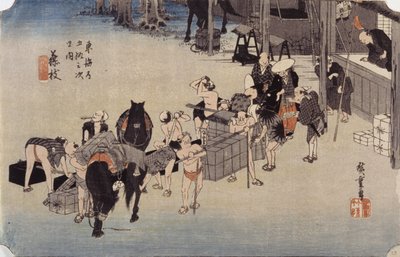 İstasyon 23, Fujieda (renkli tahta baskı) by Ando or Utagawa Hiroshige