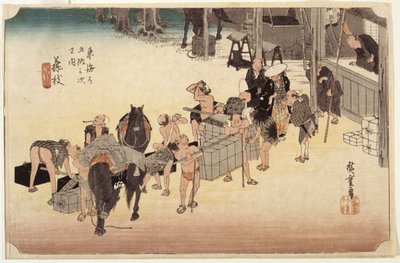 İstasyon 23, Fujieda (renkli tahta baskı, tükenmez kalem, mürekkep, kurşun kalem) by Ando or Utagawa Hiroshige