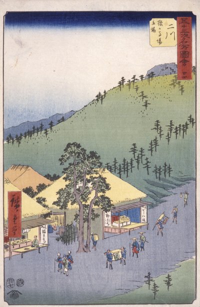 İstasyon 34, Futakawa; Kyoka Tokaido Serisi (renkli tahta baskı) by Ando or Utagawa Hiroshige