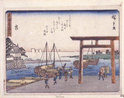 İstasyon 42, Miya (renkli tahta baskı) by Ando or Utagawa Hiroshige