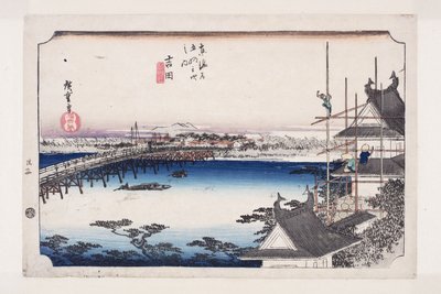 Yoshida: Tetoyokawari er B Sırtı (Yoshida, Toyokawabashi) by Ando or Utagawa Hiroshige