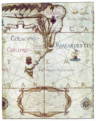 Güney Amerika Haritası, 1559 (renkli el yazması) by André Homem