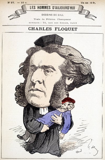 Charles Floquet (1828-1896), avukat ve 1888-1889 yılları arasında Konsey başkanı tarafından çizilen karikatür. Fikirleriyle savaştığı General Boulanger
