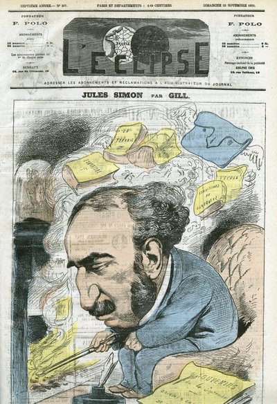 Karikatür Jules Simon (1814-1896), politikacı, felsefe tarihçisi, filozof, Fransız deneme yazarı. 22 Kasım Gill