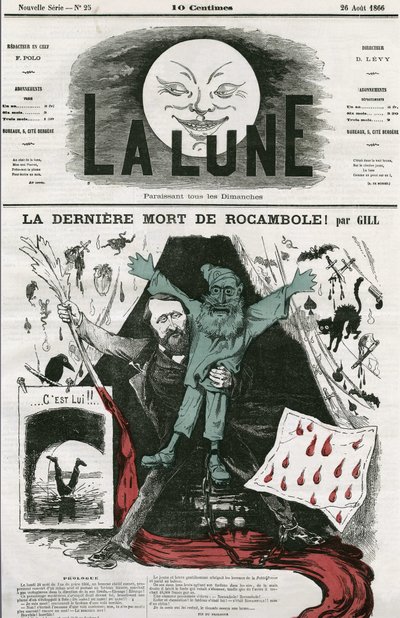“La last mort de Rocamole” karikatürü ve yazarı Pierre Alexis Ponson du Terrail (1829-1871). Gill