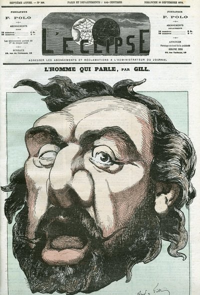"Konuşan Adam" karikatürü, Leon Gambetta (1838-1882), Fransız politikacı. Gill