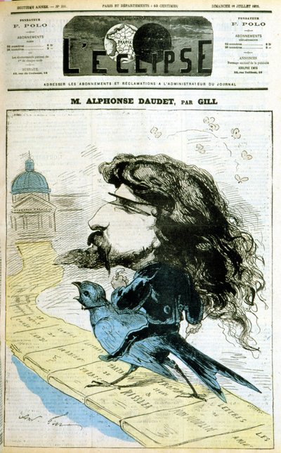 Alphonse Daudet ve Fransız Akademisi üzerine karikatür - Gill tarafından, 18/07/1875 tarihli “” L