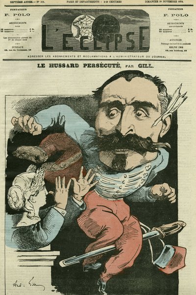Hussard zulüm ediyor “” karikatürü (Marianne burnunu yapıyor), Mösyö de Saint-Genest (Saint Genest). 29 Kasım Gill