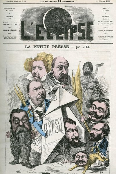 Jannin, Delsaux, Hermant, Hemery, De Balathier, Bragelonne, Dumas, Ponson du Terrail, Jean du Boys, Revillon ve Coste ile birlikte “La Petite Presse”in oluşturulması. Gill