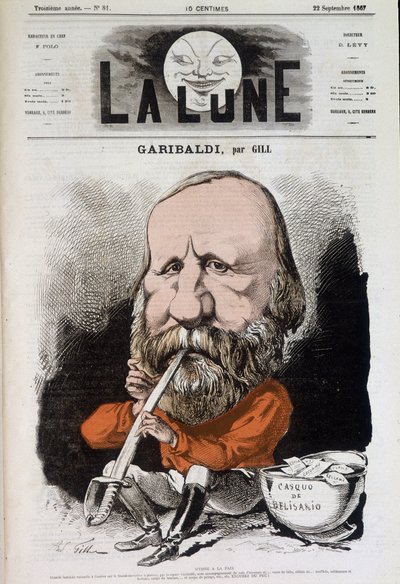 Giuseppe Garibaldi (1807-1882), barışın marşı - Gill tarafından, 22/09/1867 tarihli “Ay” da by Andre Gill