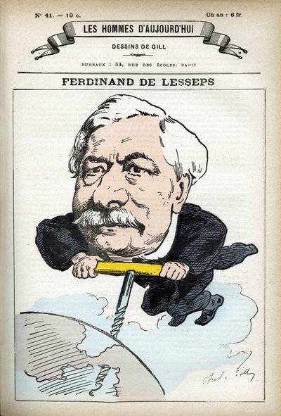 Ferdinand de Lesseps (1805-1894), Fransız diplomat portresi. Gill