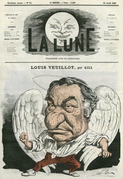 Louis Veuillot (1813-1883), Fransız gazeteci ve edebiyatçının portresi. Gill'in karikatürü, 21 Nisan'da “Ay”da by Andre Gill