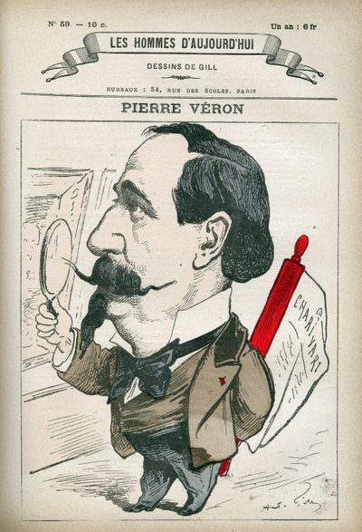 Pierre Veron (1831-1900), Fransız yazar ve şair portresi. Gill, Paris