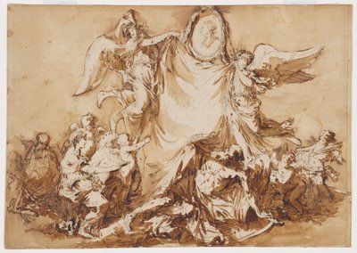 Sanatın Patronu Olarak Polonya Kralı Stanislaw August'un Madalyon Portresi Tarafından Üstlenilen Zamanı Mağlup Eden Bir Sanat Alegorisi by Andre Jean Lebrun
