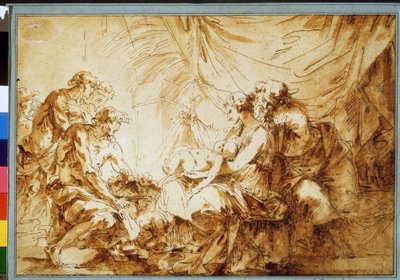 ""İsa Çocuğunun Hayranlığı" (Mesih Çocuğunun Hayranlığı) Kalem çizimi Andre Jean Le Brun (Lebrun) (1737-1811) Puşkin Müzesi, Moskova by Andre Jean Lebrun