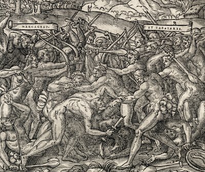 Margageaz ve Tabajares kabileleri arasındaki savaş, Andre Thevet (1504-1592) tarafından Evrensel Kozmoloji