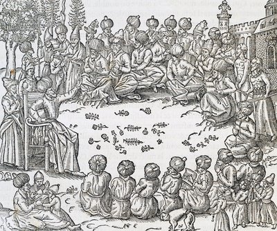 Türkler ve Araplar Arasında Buluşma, Fas, Evrensel Kozmolojiden gravür, Andre Thevet (1504-1592), Paris by Andre Thevet